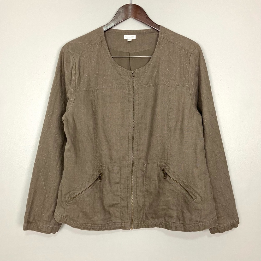 Garnet Hill Quilted Linen Jacket Zip Up Lagenlook